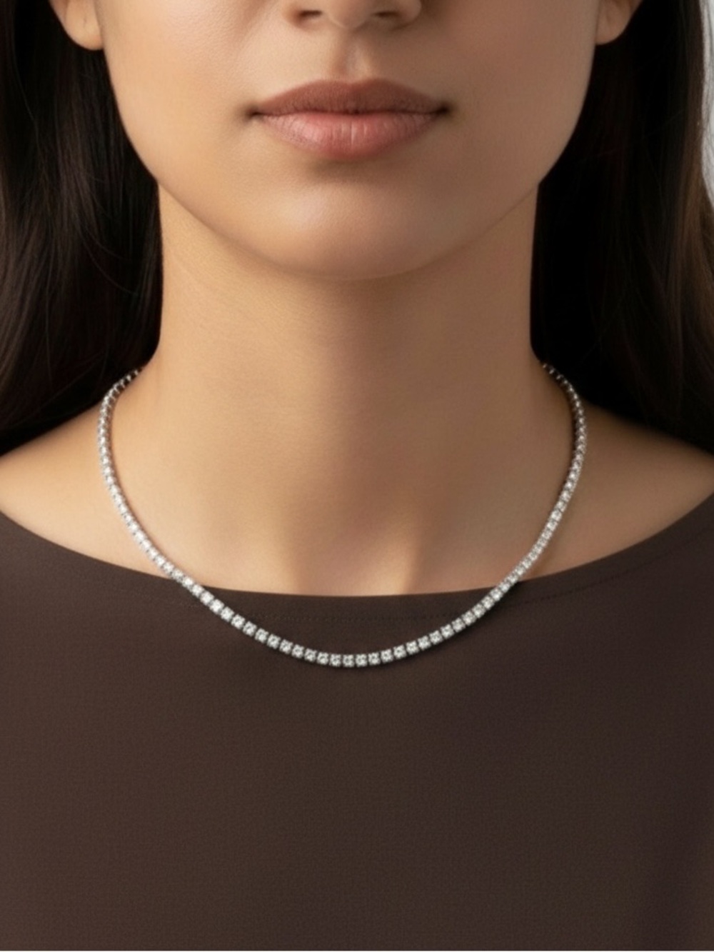 Silver Plated CZ Tennis Necklace. New.